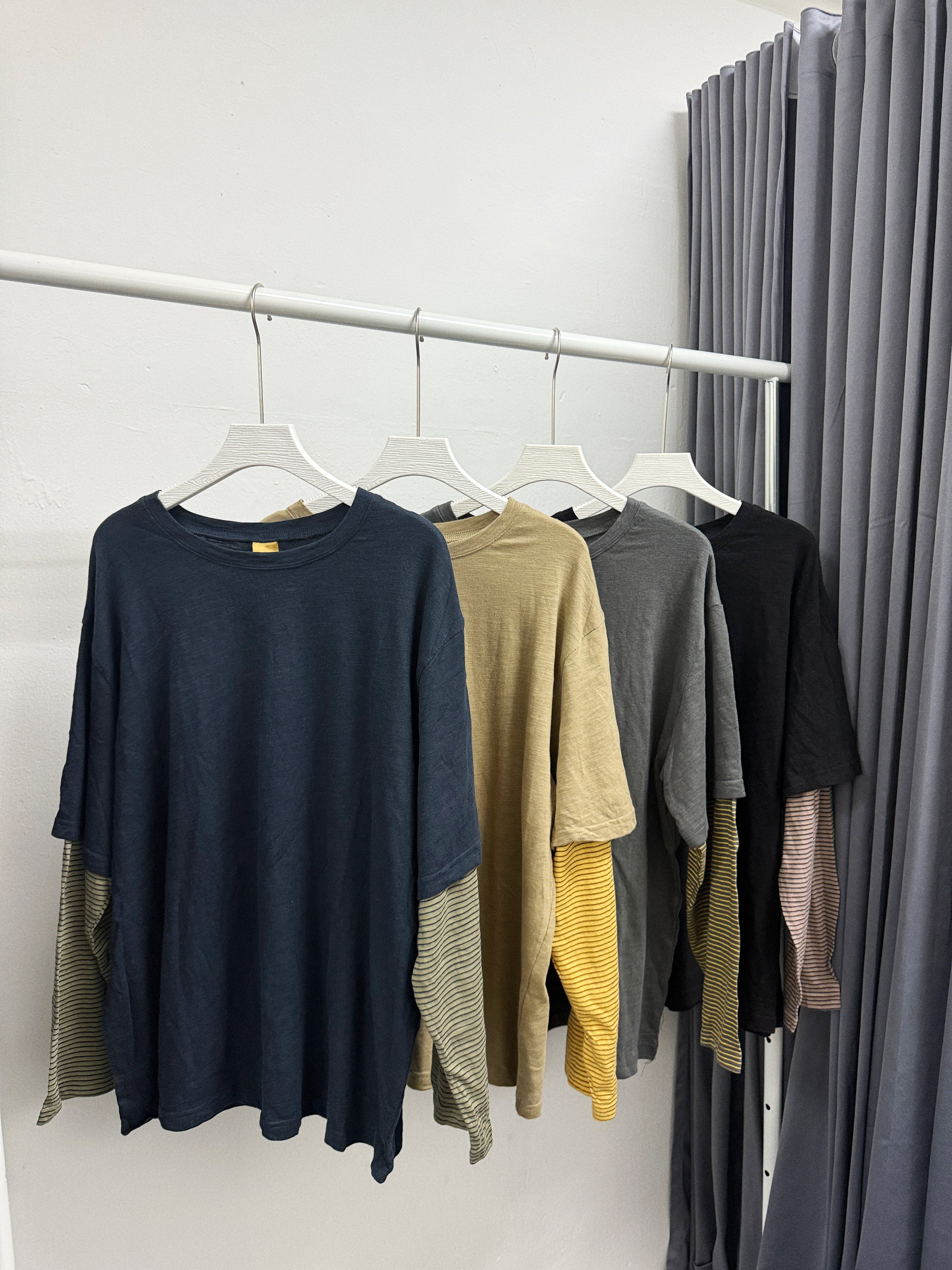 【SALE】假兩件拼條子top|4 col