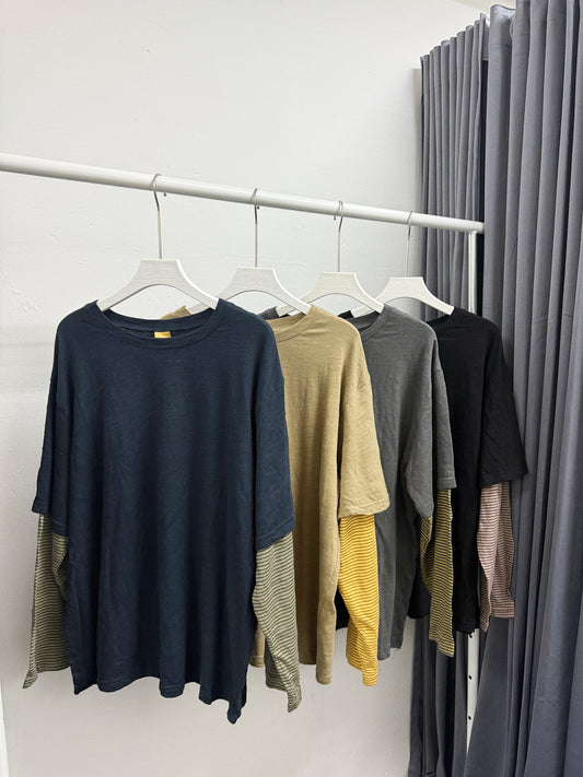 【SALE】假兩件拼條子top|4 col