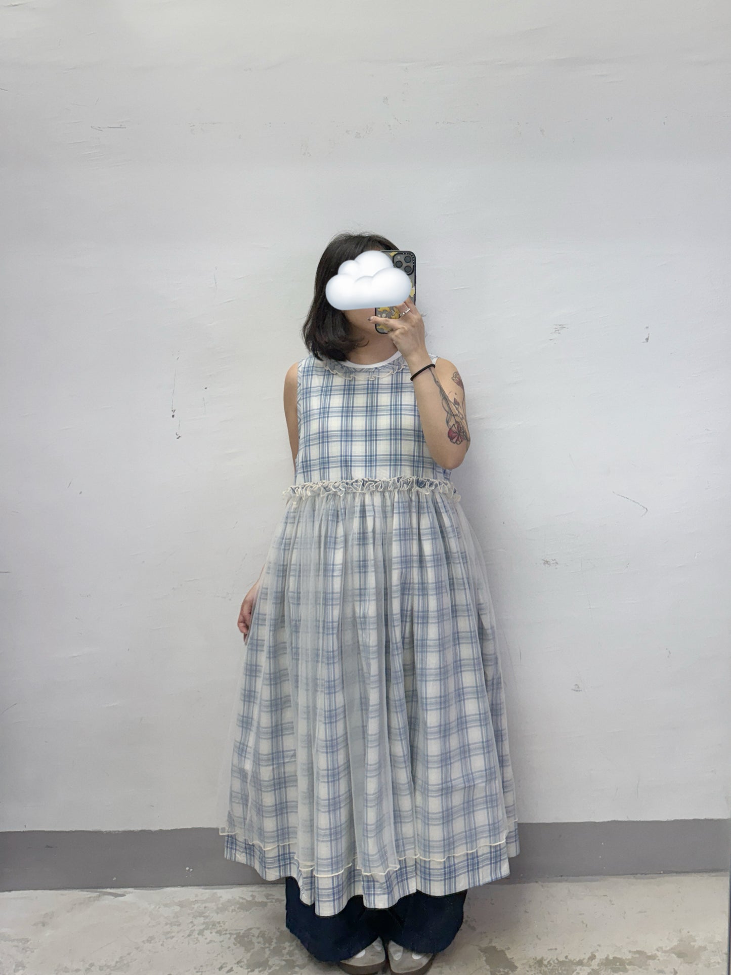 【SALE】格紋拼紗背心ops丨紅