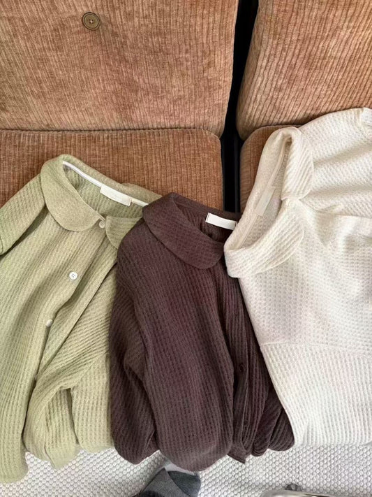 【SALE】bb領窩夫格紋開胸上衣丨米白 啡