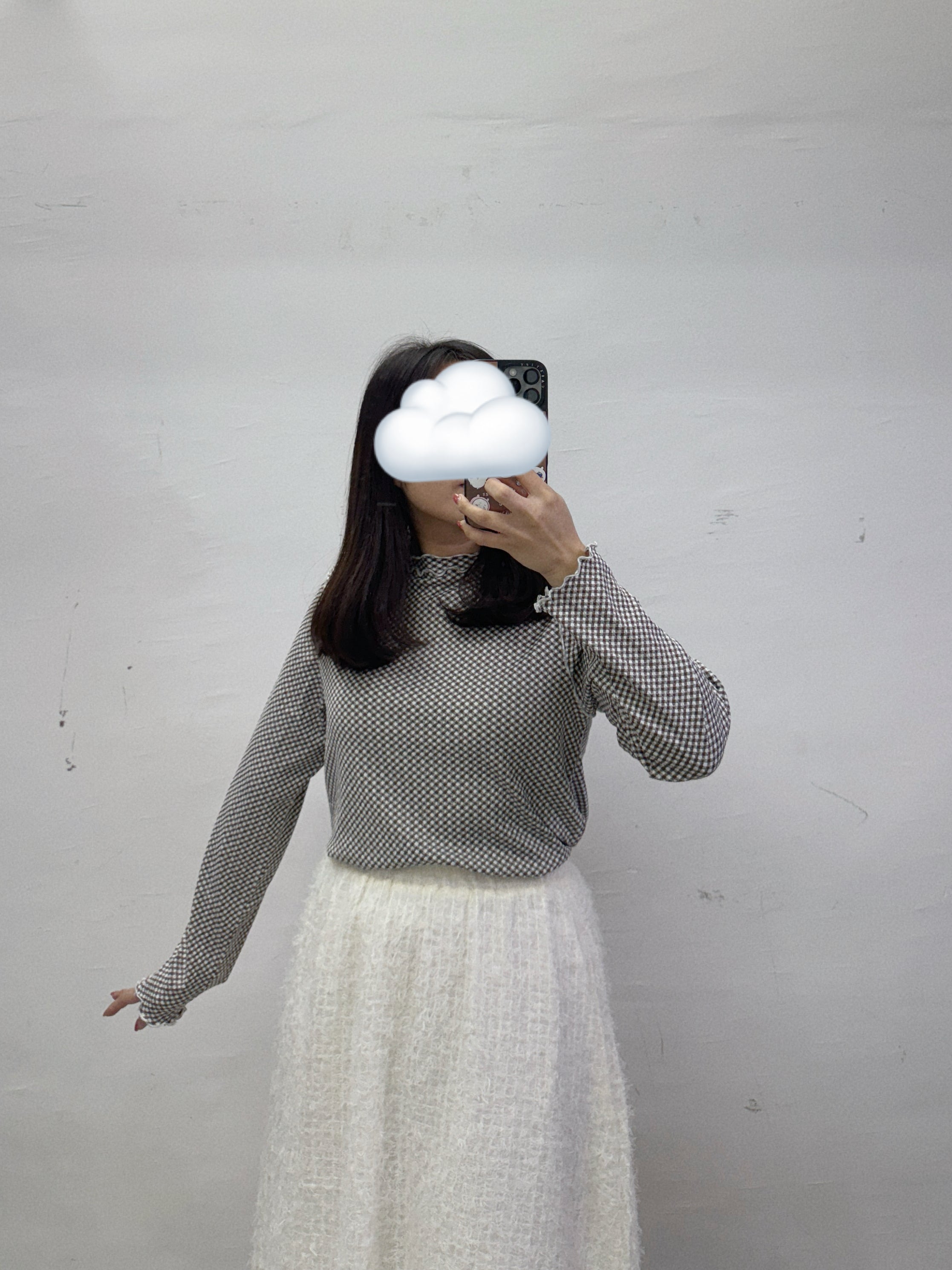 【SALE】ruffle領格紋打底top丨黑