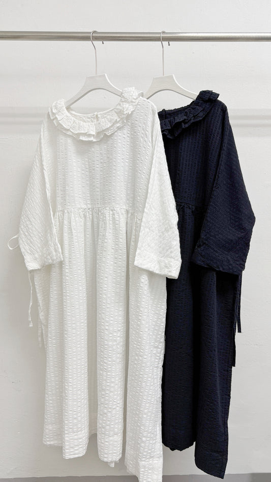 【新品優惠】暗格紋雙荷葉領兩側綁帶ops丨2 col