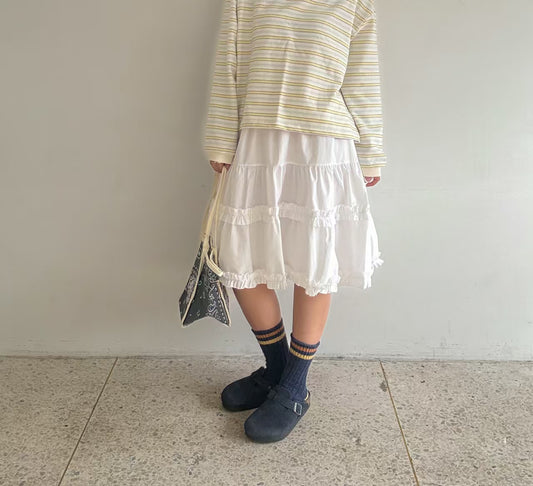 ruffle邊中長半身裙丨2 col