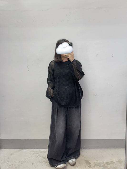 洗水色牛仔闊褲