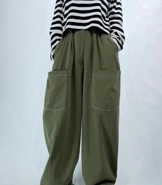 【SALE】口袋薄斜布料闊褲|3 col