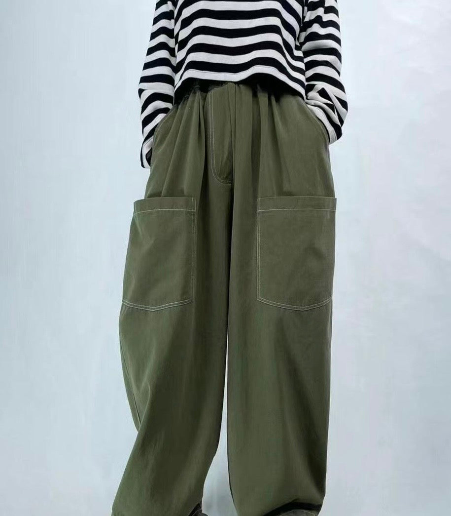 【SALE】口袋薄斜布料闊褲|3 col