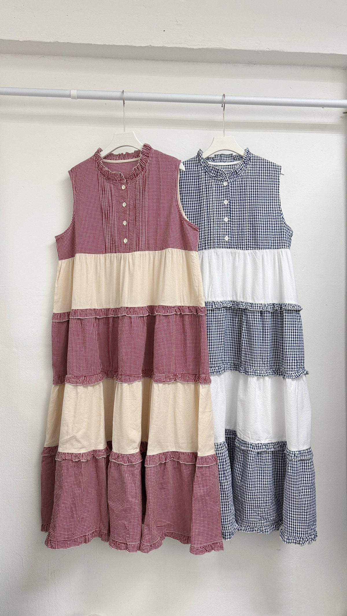 【SALE】拼布格紋ruffle ops丨2 col
