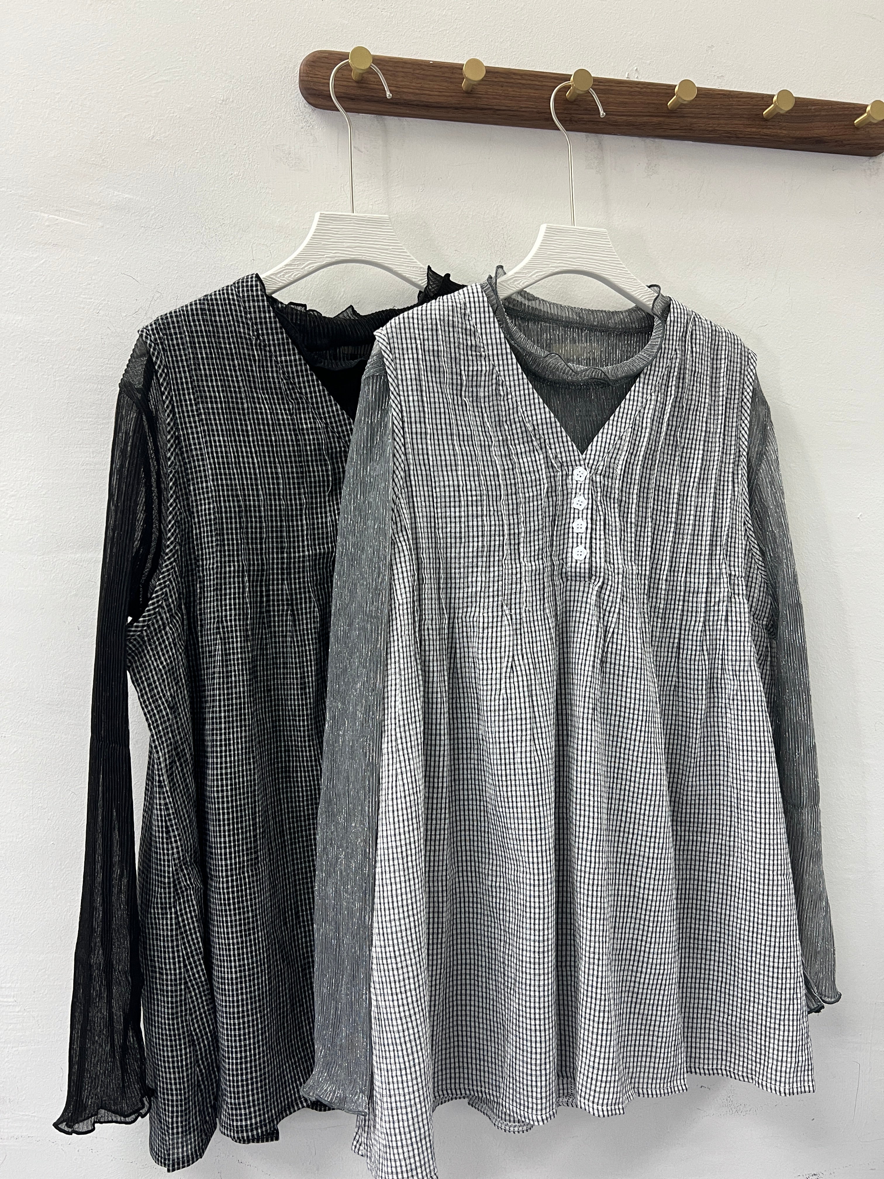 【SALE】花花鈕扣格仔背心|藍