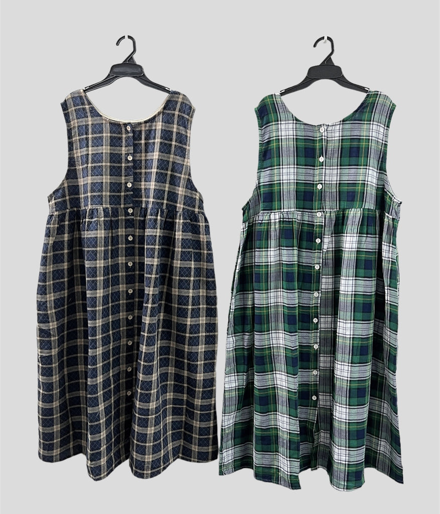 【SALE】棉質格子排鈕ops|2 col
