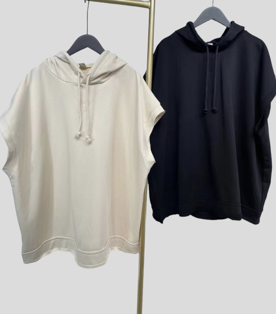 【SALE】珠地棉料有帽top|黑