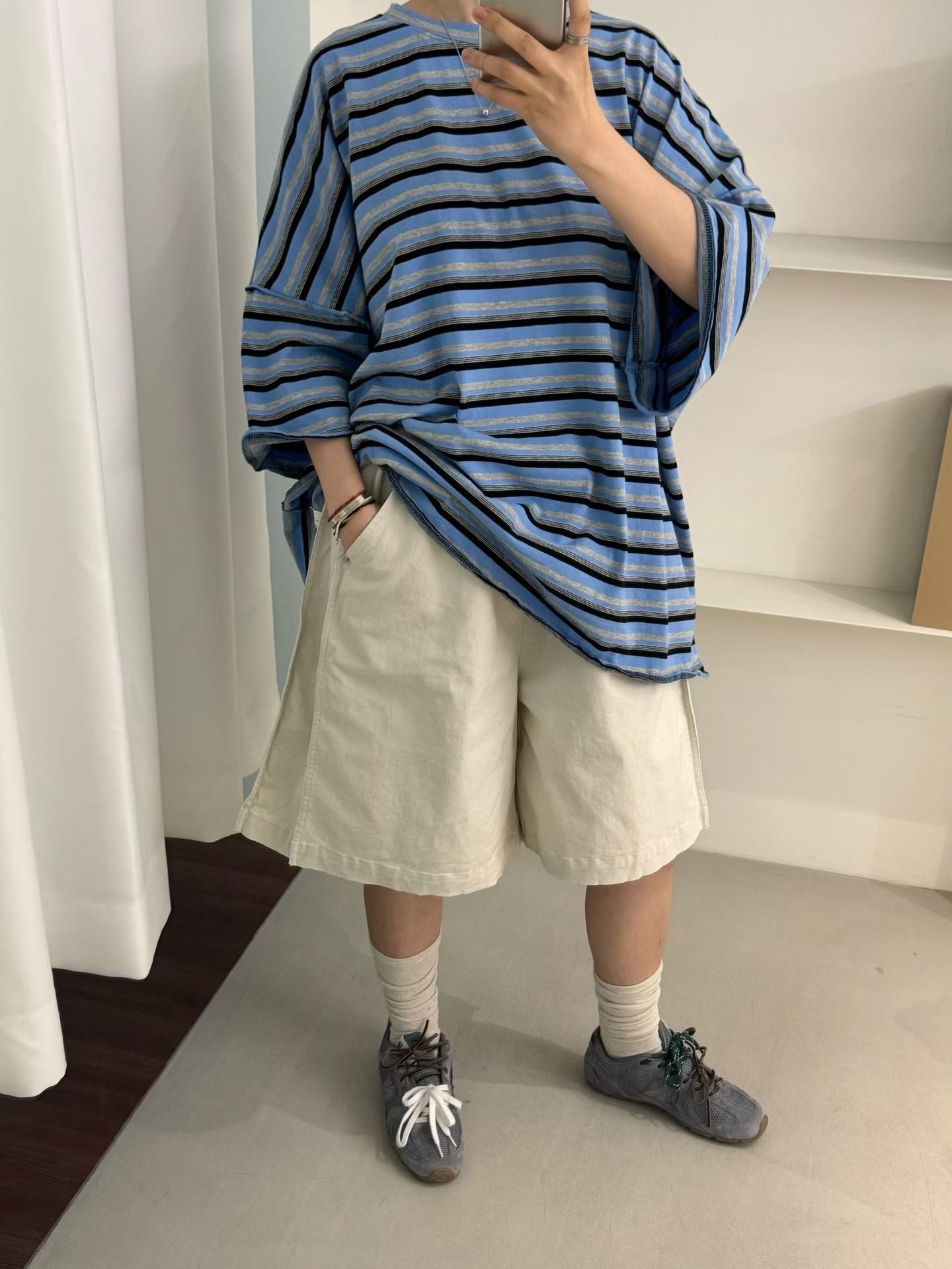 拼色間紋oversize上衣丨3 col