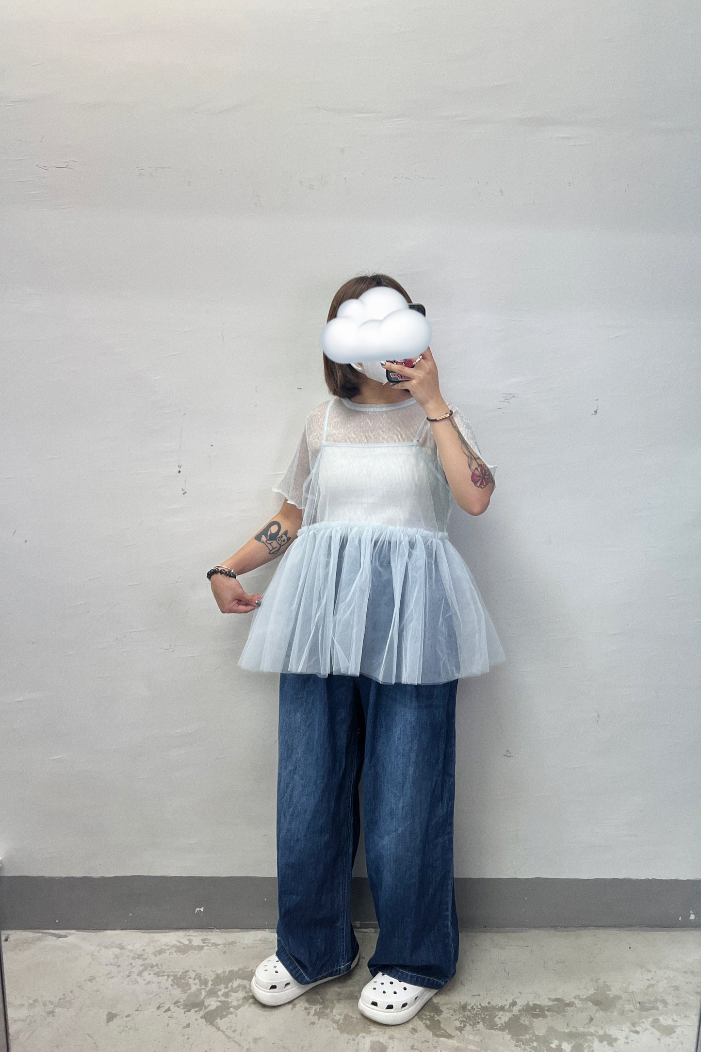【SALE】閃閃半透後綁帶top丨銀白