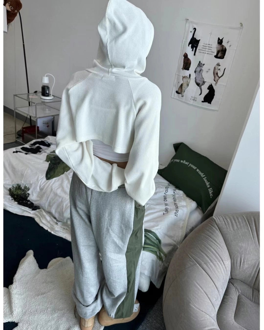 【SALE】waffle有帽外襯|白