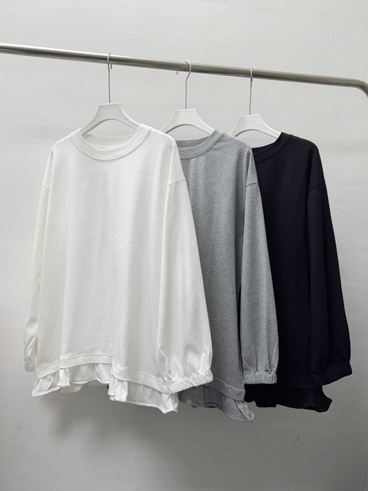 【SALE】束袖下擺ruffle邊棉料上衣丨白