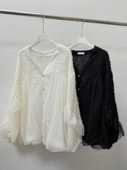 蘇蘇暗格拼紗泡型外襯丨黑