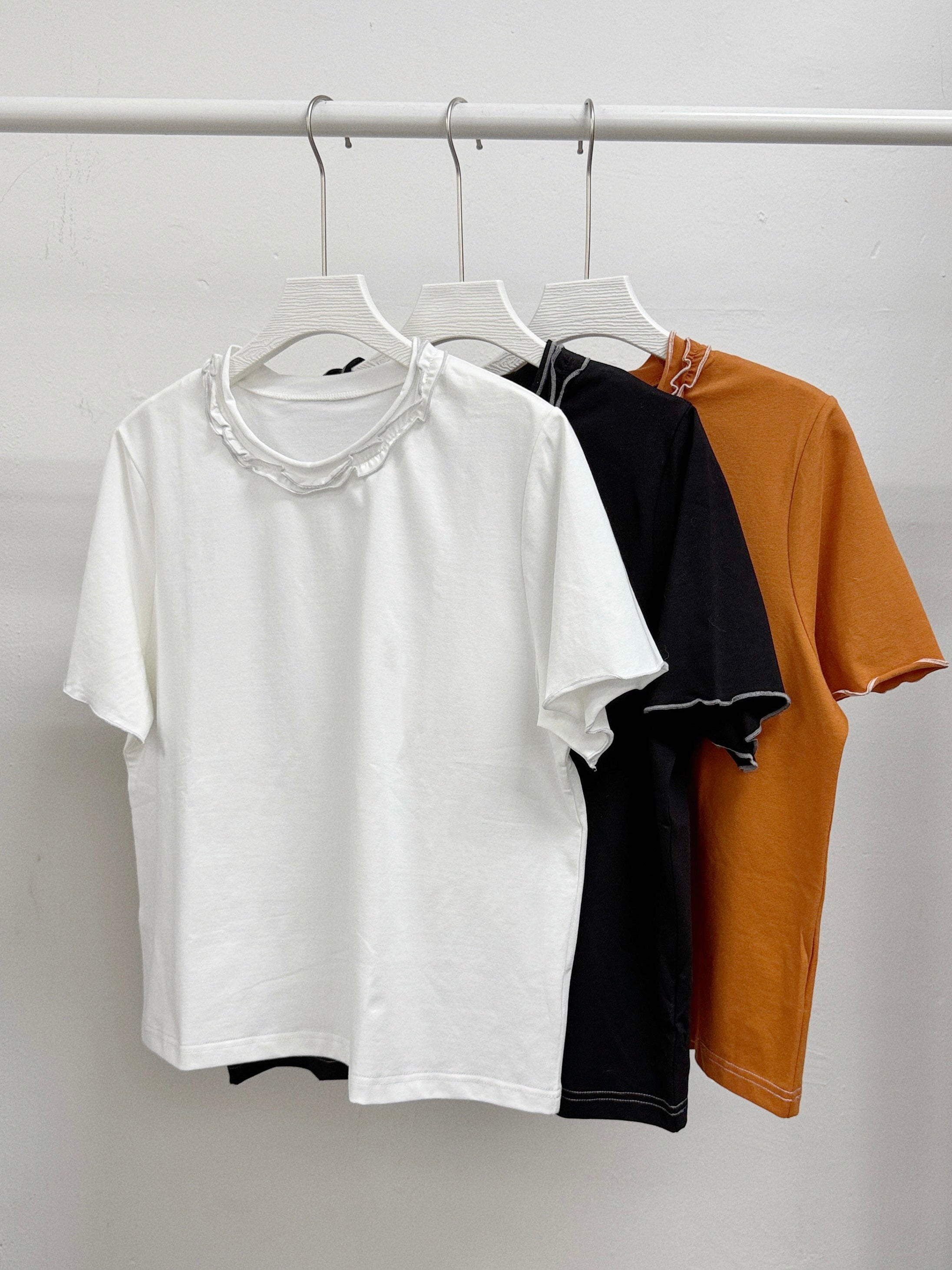 【SALE】捲邊領棉料basic top丨紅