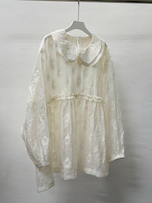 【SALE】花紋娃娃半透top丨米白 黑