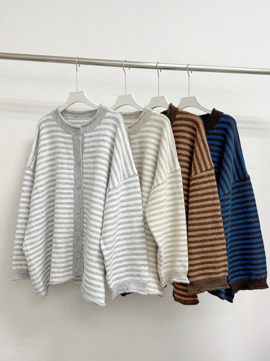 拼色條紋針織外套丨4 col