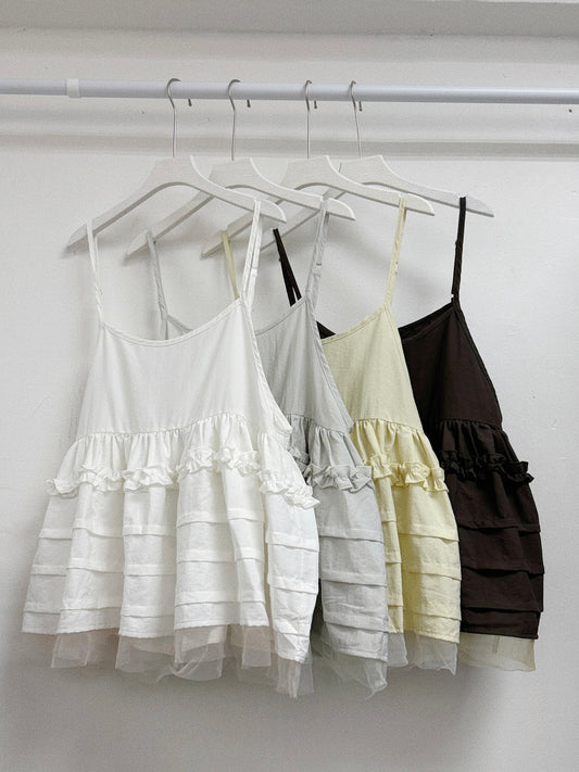 【SALE】RUFFLE邊壓折拼紗外搭丨4 col