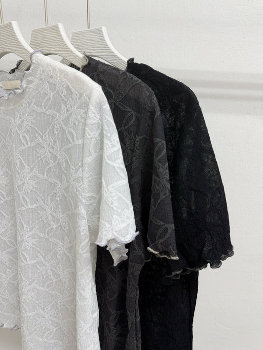 【新品優惠】蝴蝶結花紋半透上衣丨3 col