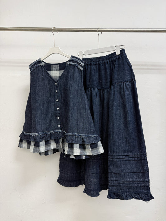 重工壓褶ruffle邊牛仔裙