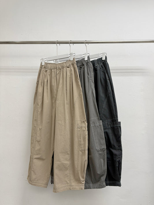 高質嗦嗦料明線口袋闊褲丨3 col