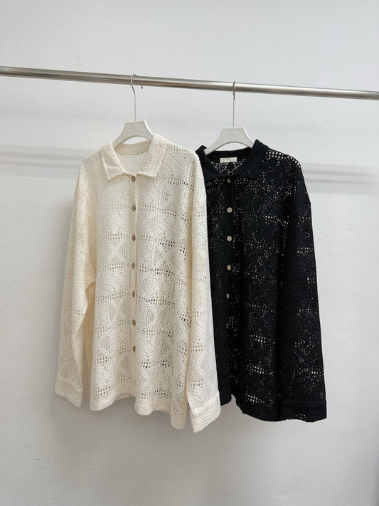 針織反領開胸上衣丨黑