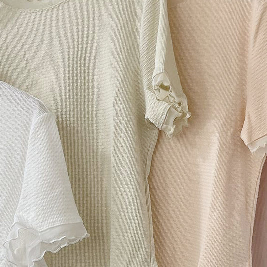 邊邊拼紗點點紋上衣丨5 col