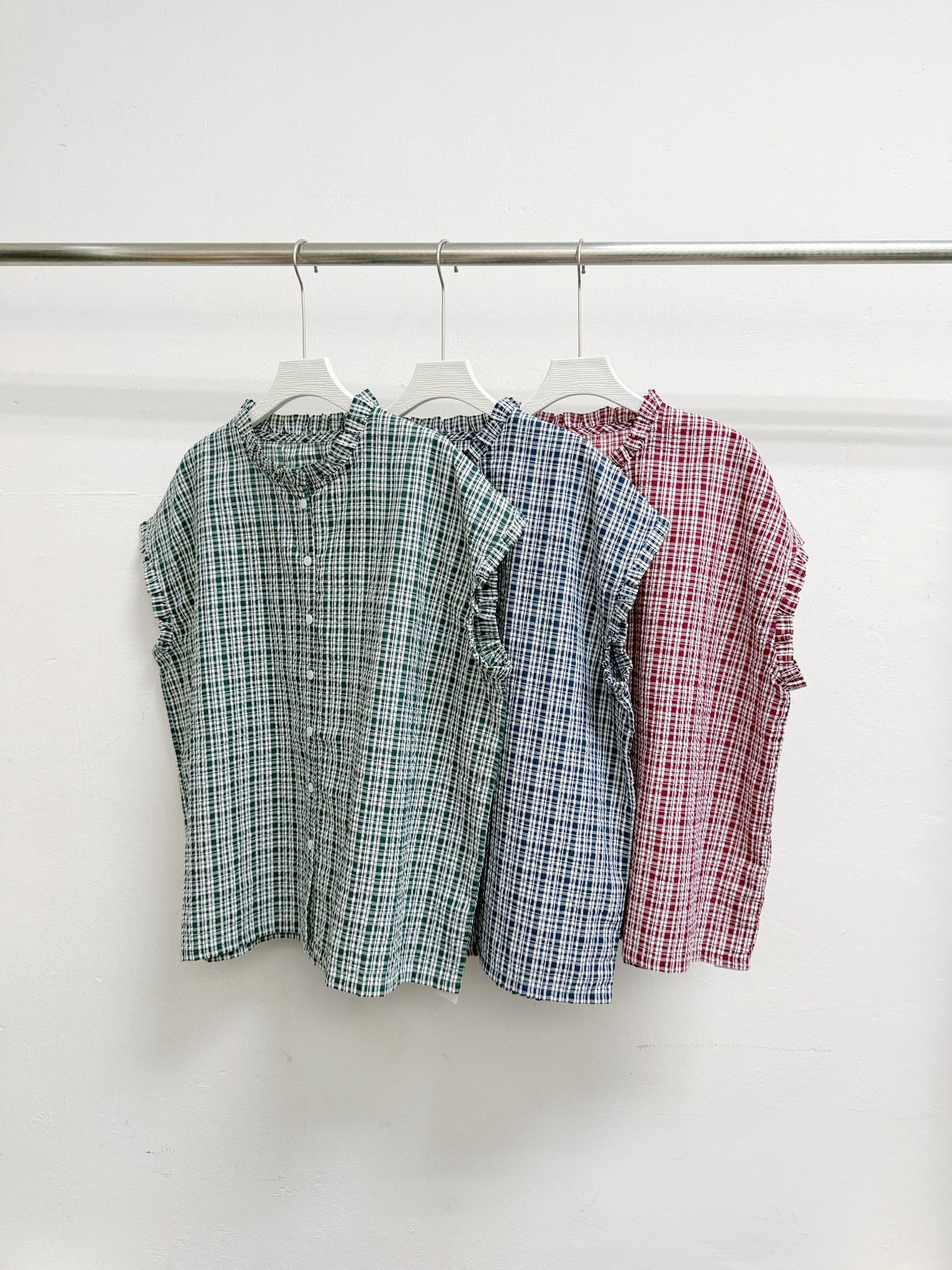 【新品優惠】ruffle邊格紋上衣丨3 col