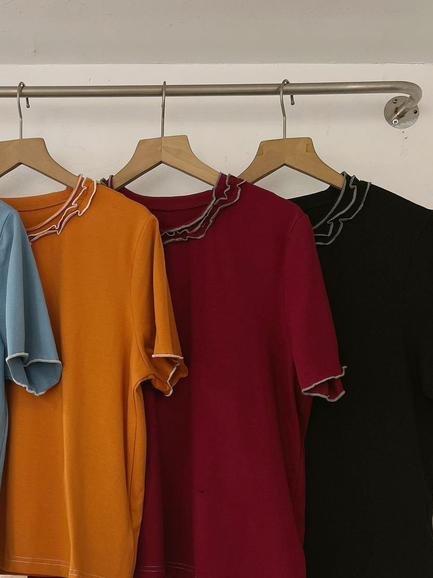 【SALE】捲邊領棉料basic top丨紅