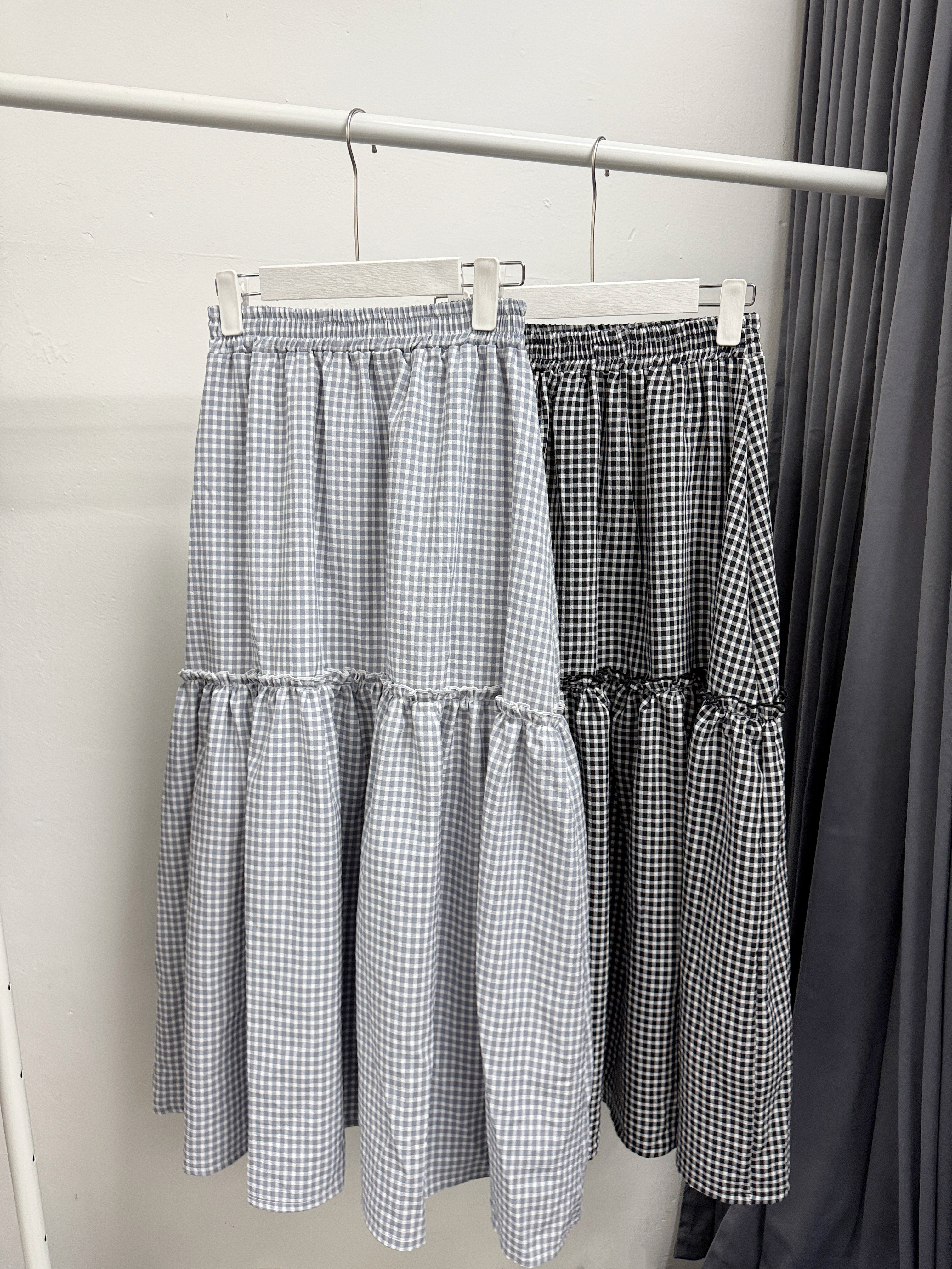 【SALE】ruffle邊格仔半身裙丨2 col