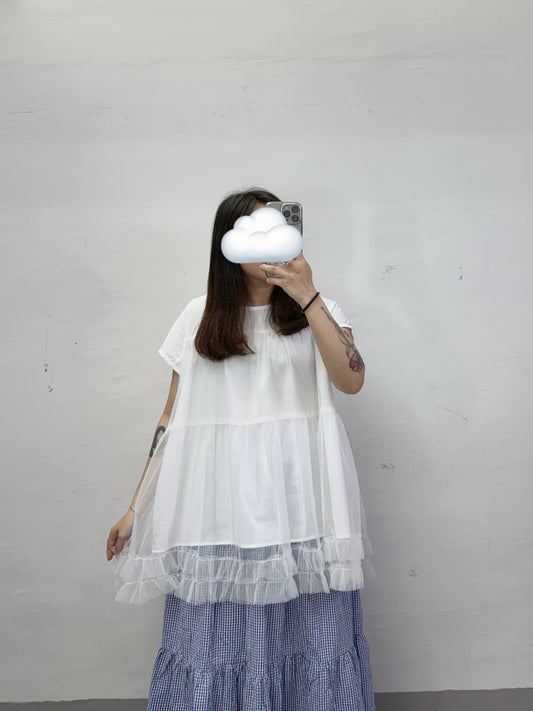 【新品優惠】暗條紋翼袖拼紗上衣丨3 col