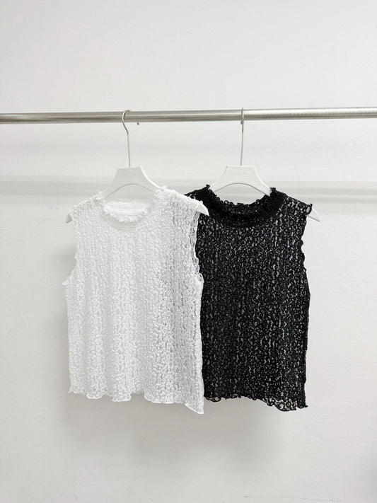 【新品優惠】ruffle領lace花紋背心丨2 col