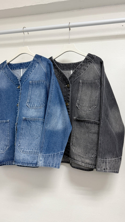 【SALE】洗水色口袋v領牛仔外套丨2 col