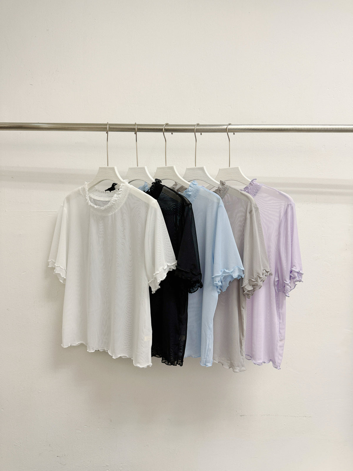 【SALE】ruffle領透透打底上衣丨白 藍 灰 紫