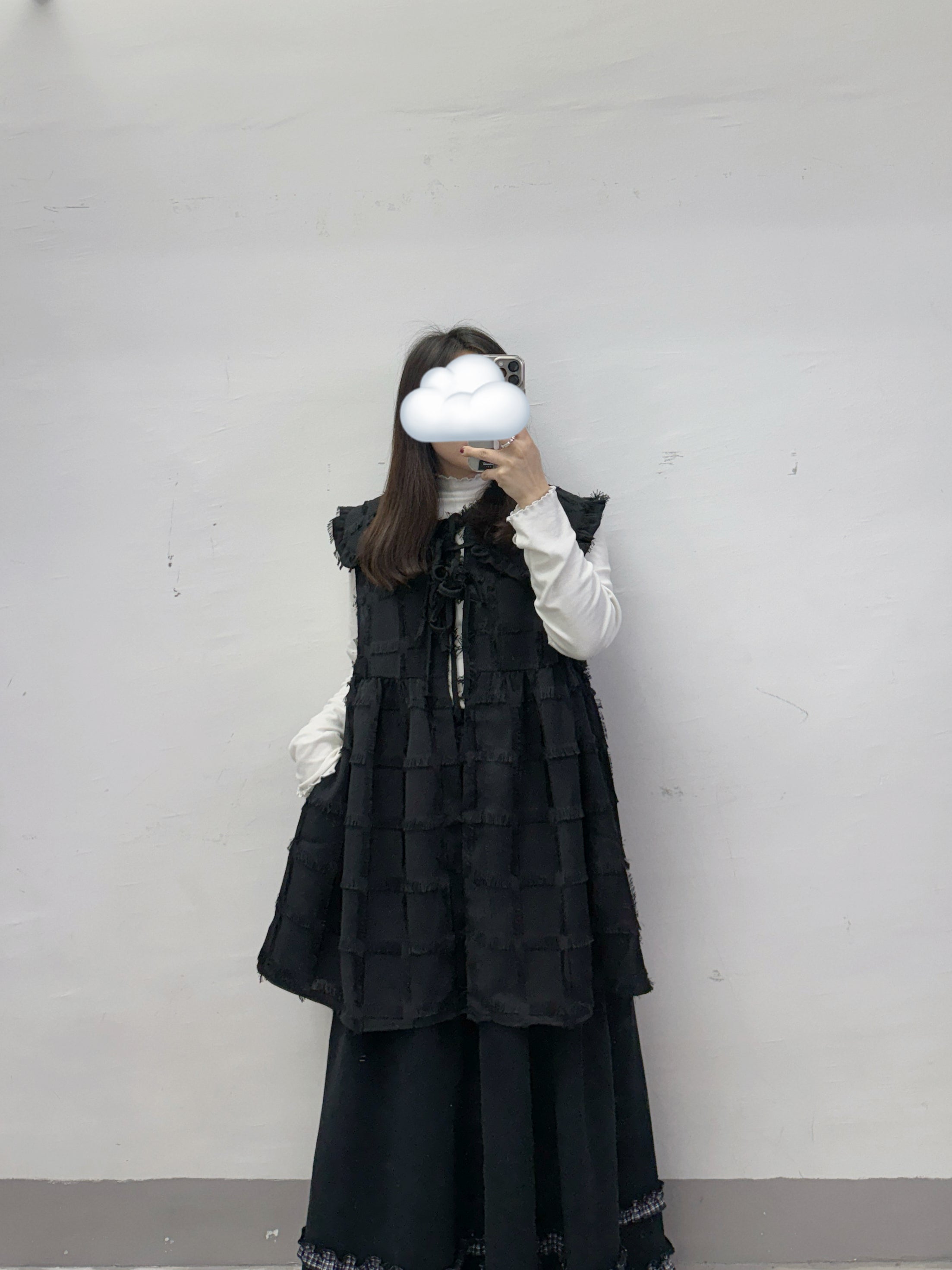 流蘇可拆娃娃領格紋外搭丨杏 黑