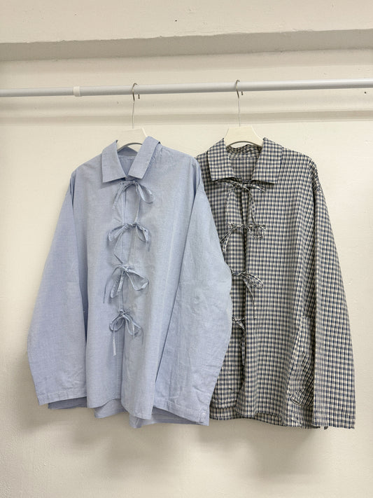 【SALE】綁帶蝴蝶結反領恤top/外襯丨2 col