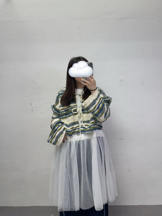 靚拼色~波浪紋綁帶針織外襯