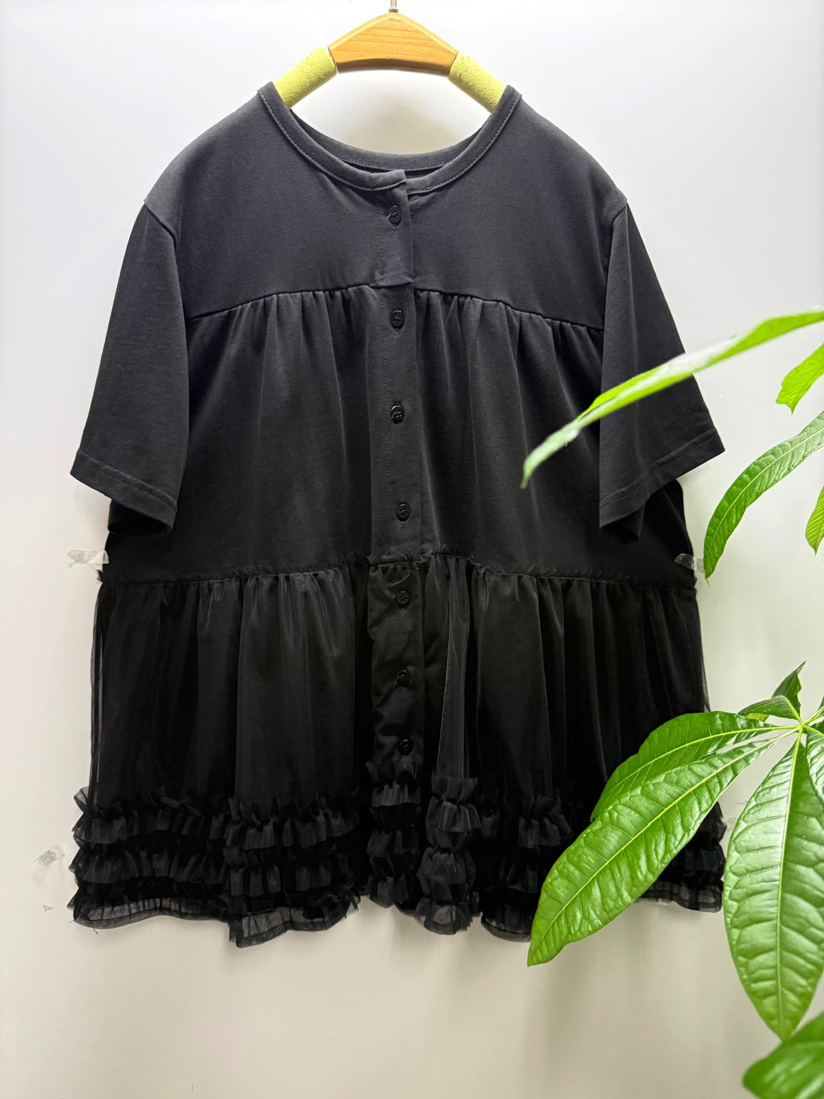 【新品優惠】棉料拼紗開胸上衣丨2 col