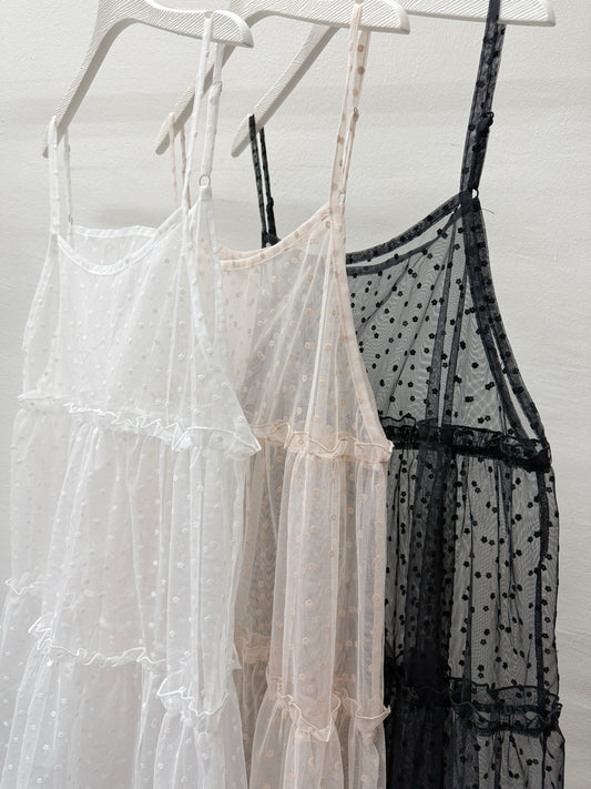 【SALE】點點花紋透紗外搭丨粉橙