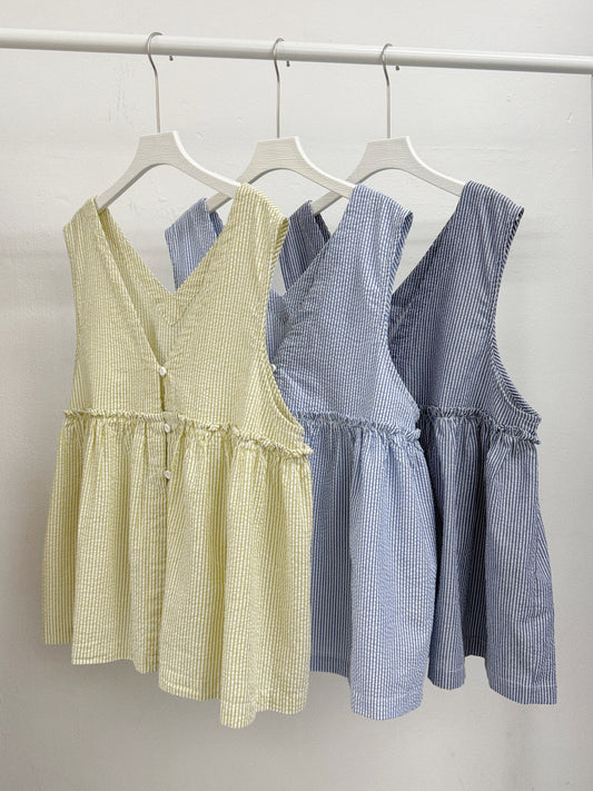 v領條紋ruffle邊外搭丨2 col