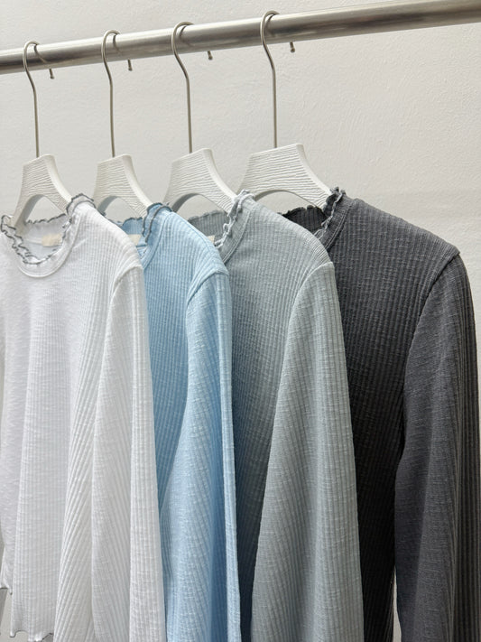 【SALE】雙ruffle領坑紋打底top丨深灰