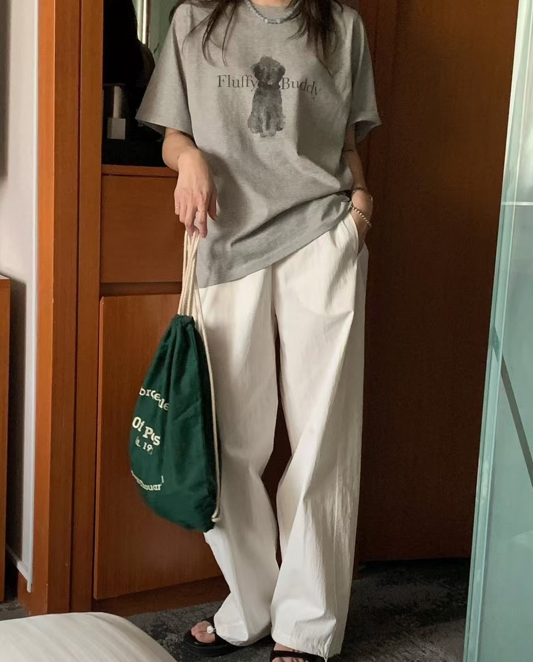 Fluffy buddy狗狗print tee丨白