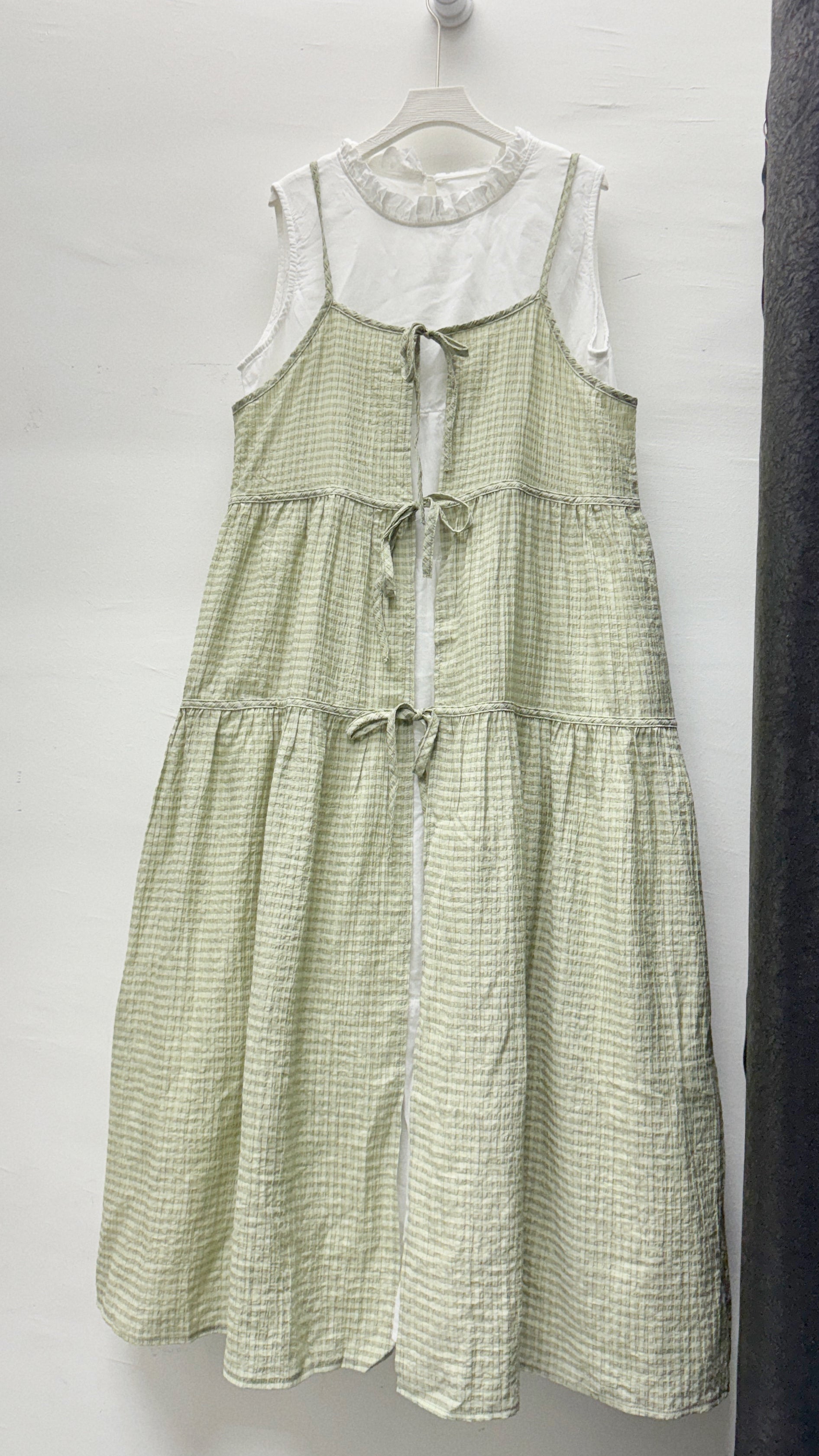 【SALE】格仔綁帶ops外搭丨白