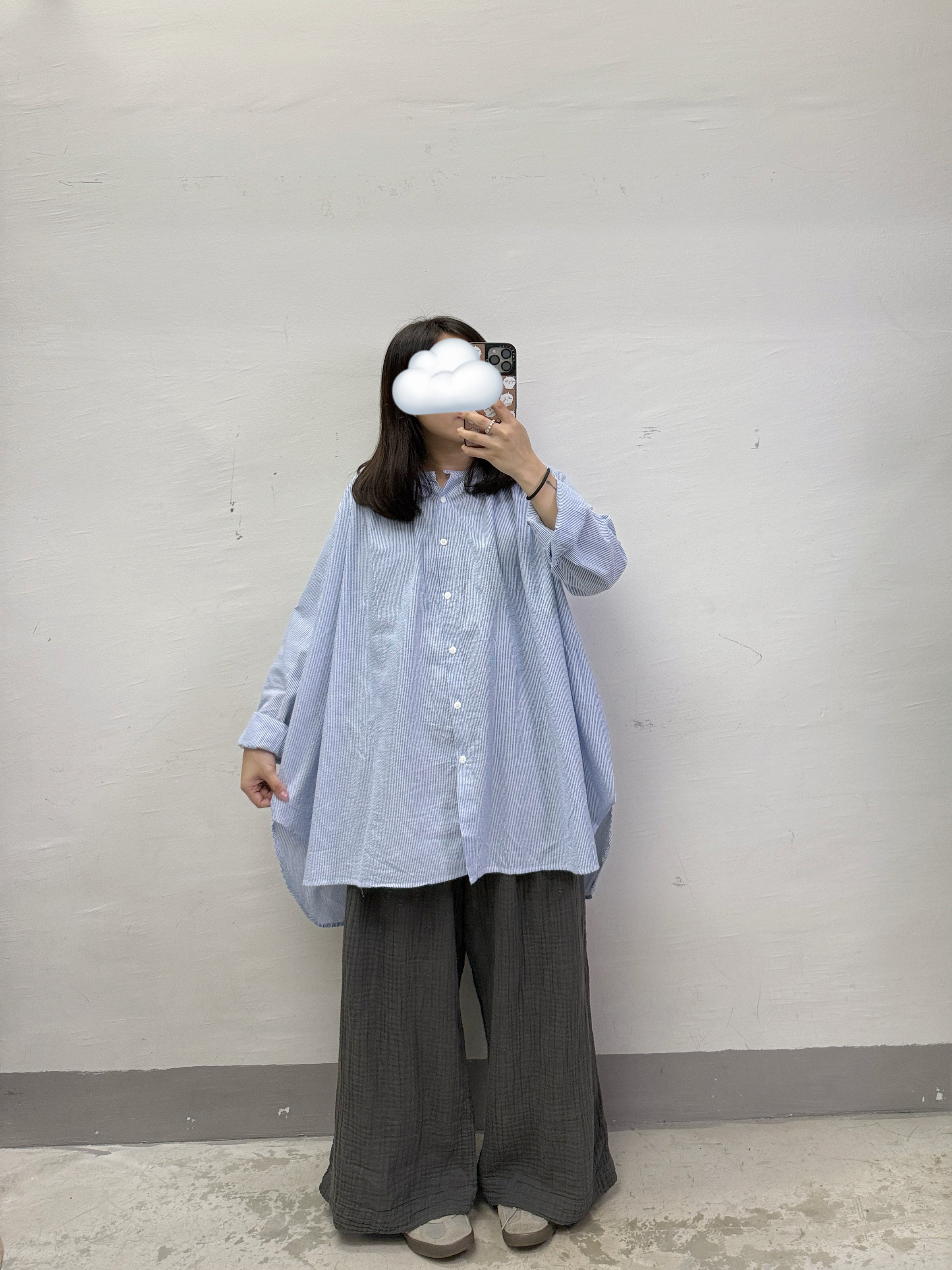 條紋中長top丨粉