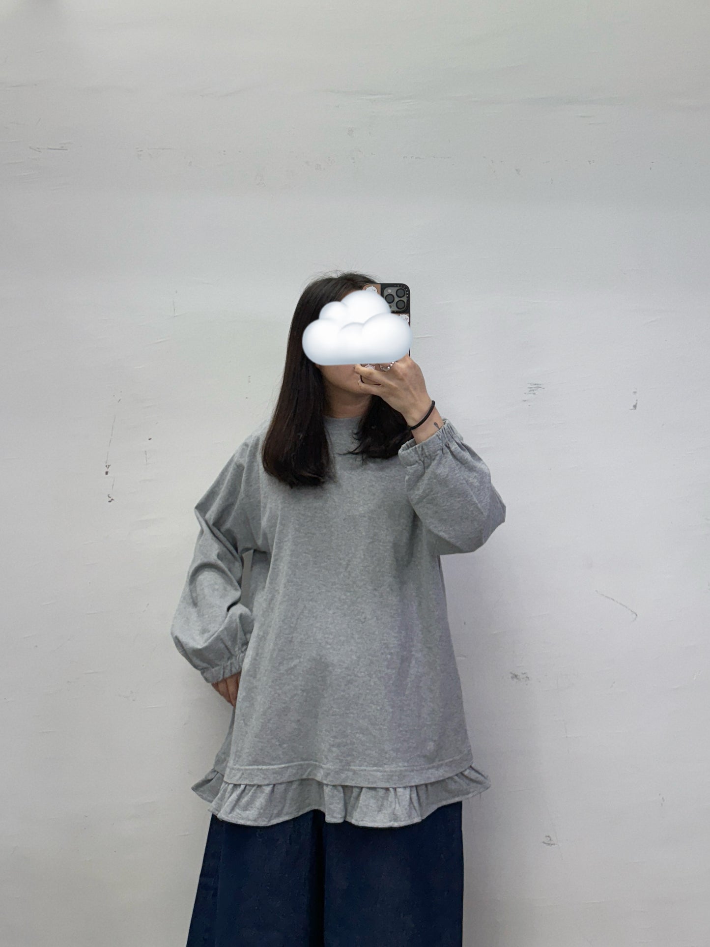 【SALE】束袖下擺ruffle邊棉料上衣丨白