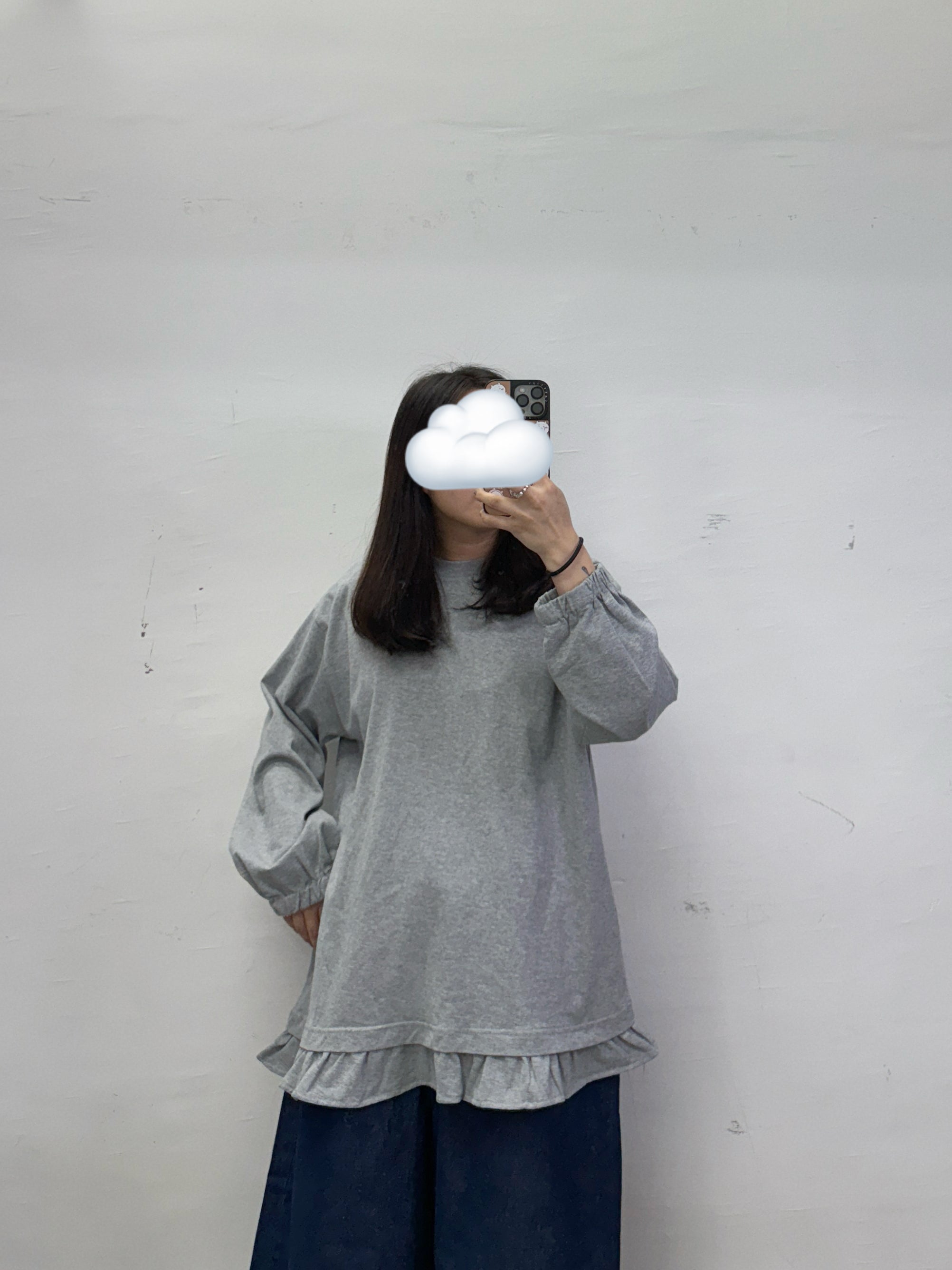 【SALE】束袖下擺ruffle邊棉料上衣丨白