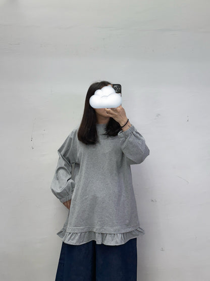 【SALE】束袖下擺ruffle邊棉料上衣丨白