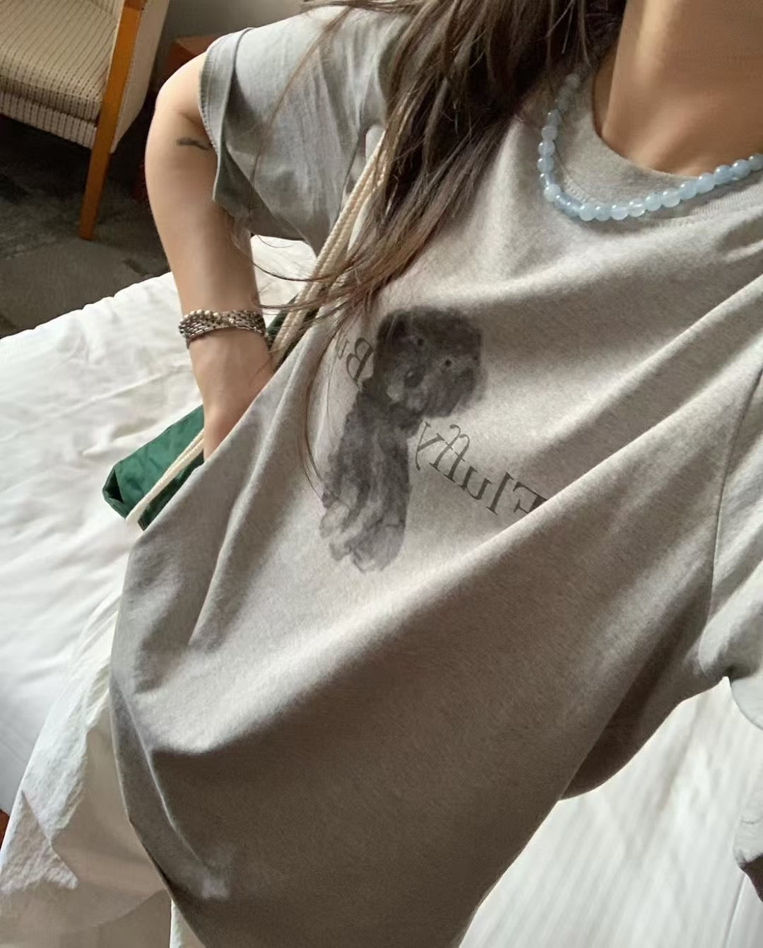 Fluffy buddy狗狗print tee丨白