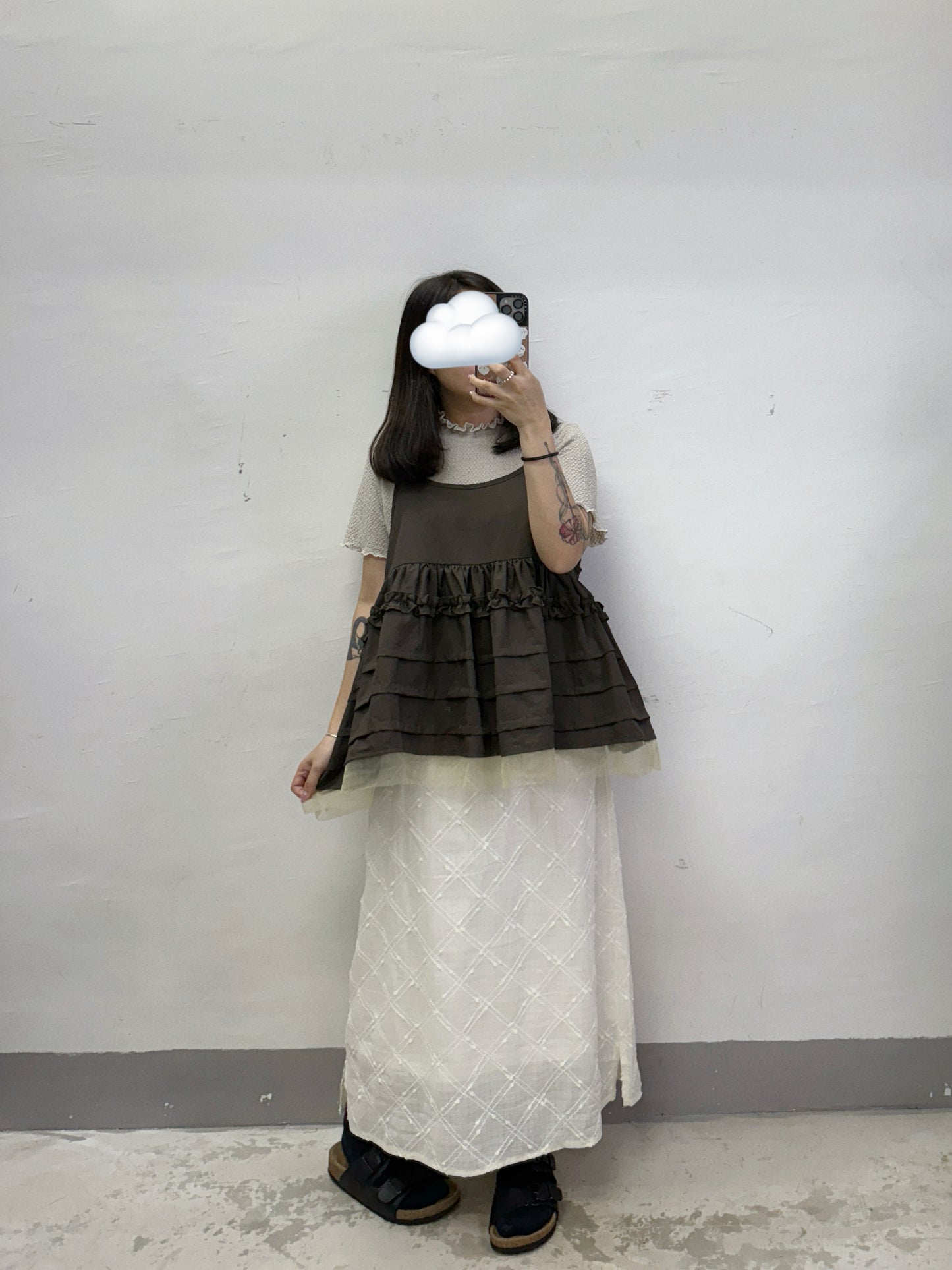 【SALE】RUFFLE邊壓折拼紗外搭丨4 col